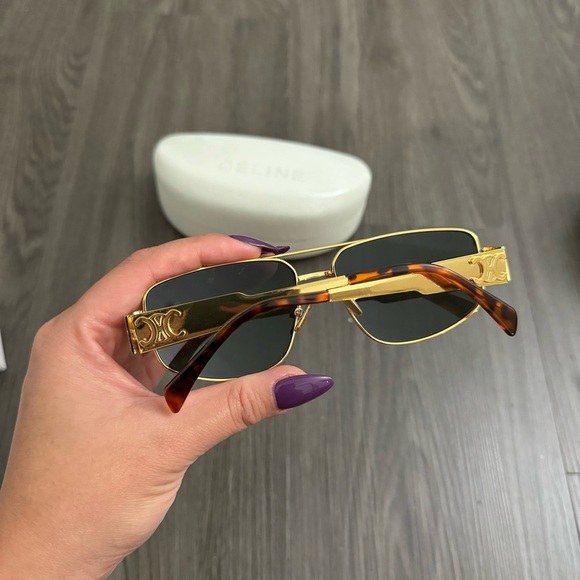 Celine TRIOMPHE METAL 04 SUNGLASSES IN METAL Gold Green New - Picture 4 of 16